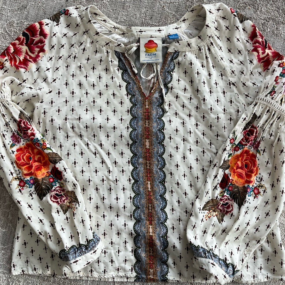 Farm Rio By Anthropologie floral Diane Peasant Blouse top long sleeve small